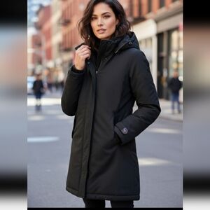 Black Mid Length Parka Coat with Interior Fur Lining